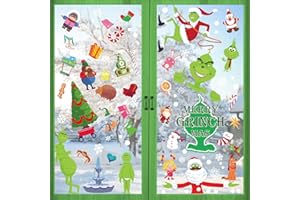 Joyoldelf Pegatinas Navidad Ventanas 150 Pcs - Adornos Bonitas Vinilos Navidad, 3D Adornos de Navideños Doble Cara Para Ventanas, Christmas Decoración Escaparates Reutilizable,Grinch,Árboles Navidad