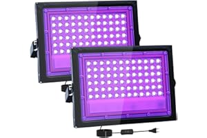 TKDAKSY 2 Pièces 50W Lumiere Noire LED, IP66 Etanche Projecteur lumière noire UV, 395-400 nm Projecteur lumière noire Avec interrupteur pour fête lumineuse, Halloween, Body Painting, Bar, Aquarium