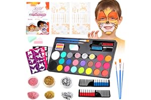 Ugmic Kinderschminke Set, 20 Farben Wasserbasis,38Pcs Ungiftige Kinderschminke,Haarkreiden Pinsel Körperfarben Kinderschminke Set Mädchen für Halloween Karneval Make-up Face Paint