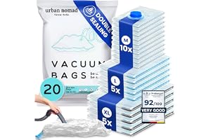 Vakuum Förvaringspåsar för Täcken, Kläder Resor – 20-Paket, 3 Storlekar: Jumbo Medium Small