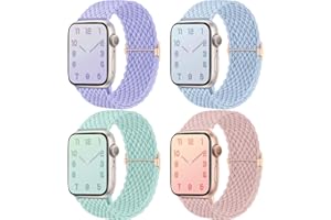 Mastten 4 Pezzi Cinturini Compatible con Cinturino Apple Watch 40mm 41mm 38mm per Donne Uomini, Cinturino Intrecciato Elastico Sportivo Regolabile per iWatch SE2 SE 9 8 7 6 5 4 3 2 1 Ultra