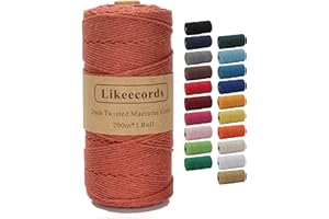 Likeecords Hilo Macrame 2mm x 200m, Cuerda Macrame Natural,Cuerda de Algodon 2mm para Perchas de Plantas, Manualidades, Tejer, Proyectos Decorativos (Oxidado)