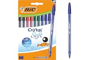 BIC Cristal Soft Stylos-Bille Pointe Moyenne (1,2 mm) - Écriture Douce et Fluide - Couleurs Assorties, Boîte carton de 10