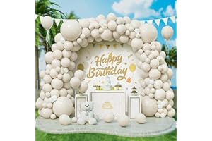 ROXISTAR Palloncini Bianchi Sabbia, 143 Pezzi Dimensioni Diverse Panna Crema Retrò Arco di Palloncini Kit con Nastro per Ragazze Ragazzi Festa di Compleanno Matrimonio Battesimo Baby Shower Laurea Decorazioni