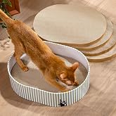 Conlun Kratzbrett Katze, Oval Kratzbox Katze mit 4 Wende-Pads, Langlebiges | Dichte Kratzpappe, Geschlossener Boden für Saube