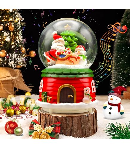 Boule à Neige Musicale De Noël Lumineuse - Lanterne Rotative Avec Père Noël, Bonhomme De Neige, Piles Incluses - Déco Vintage - 4