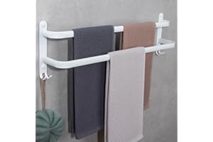 HEWWOOY Towel Bar 60 cm Ohne Bohren/Lochstanzen - Handtuchhalter Bad Wand Badezimmer Zubehör Set 2 Tier Handtuchstange Aluminium Wandmontage für Badezimmer Küchen Toilette