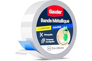 GAUDER Bande Métallique Autocollante - Idéale pour Figurines Tonie® & Étagères - Surface de Fixation pour Aimants - Bande Ferro avec Adhésif en Mousse - Bandes Fines en Acier (3 m x 35 mm)