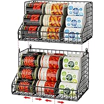Confezione da 4 cestini impilabili in filo metallico con manici, per cucina, bagno, armadi, piano di lavoro, congelatore e dispensa, per snack, bevande, patate, cipolle, carne, L
