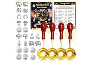 JJKOL JJOKL Zinngießen Silvestergießen mit 24 Zinnfiguren 4 Löffel Orakelanleitung, Zinngießen Bleigießen Set und Wachsgießen Silvester Spiele, für Partyspiel Glücksbringer Silvester Deko Neujahrsgeschenke