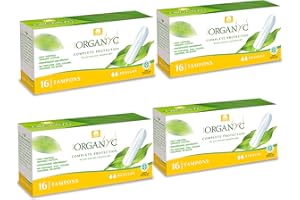 Organyc, Tampones de Algodón Certificado 100% Biológico para Sangrado Moderado - 4 paquetes x 16 unidades (Total 64 unidades)