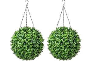 CHRISTOW Pair of Artificial Laurel Topiary Balls, 28cm Faux Leaf Pant Hanging Ornaments, Decorative Outdoor Garden Topiaries, Lush Lifelike Foliage, UV Fade Protected, Pre-Attached Chain with Hook