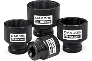 DAKCOS 4 Piezas 24 30 32 36mm Multidiente 12 Caras Llave de Impacto Vasos de 1/2",CR-MO