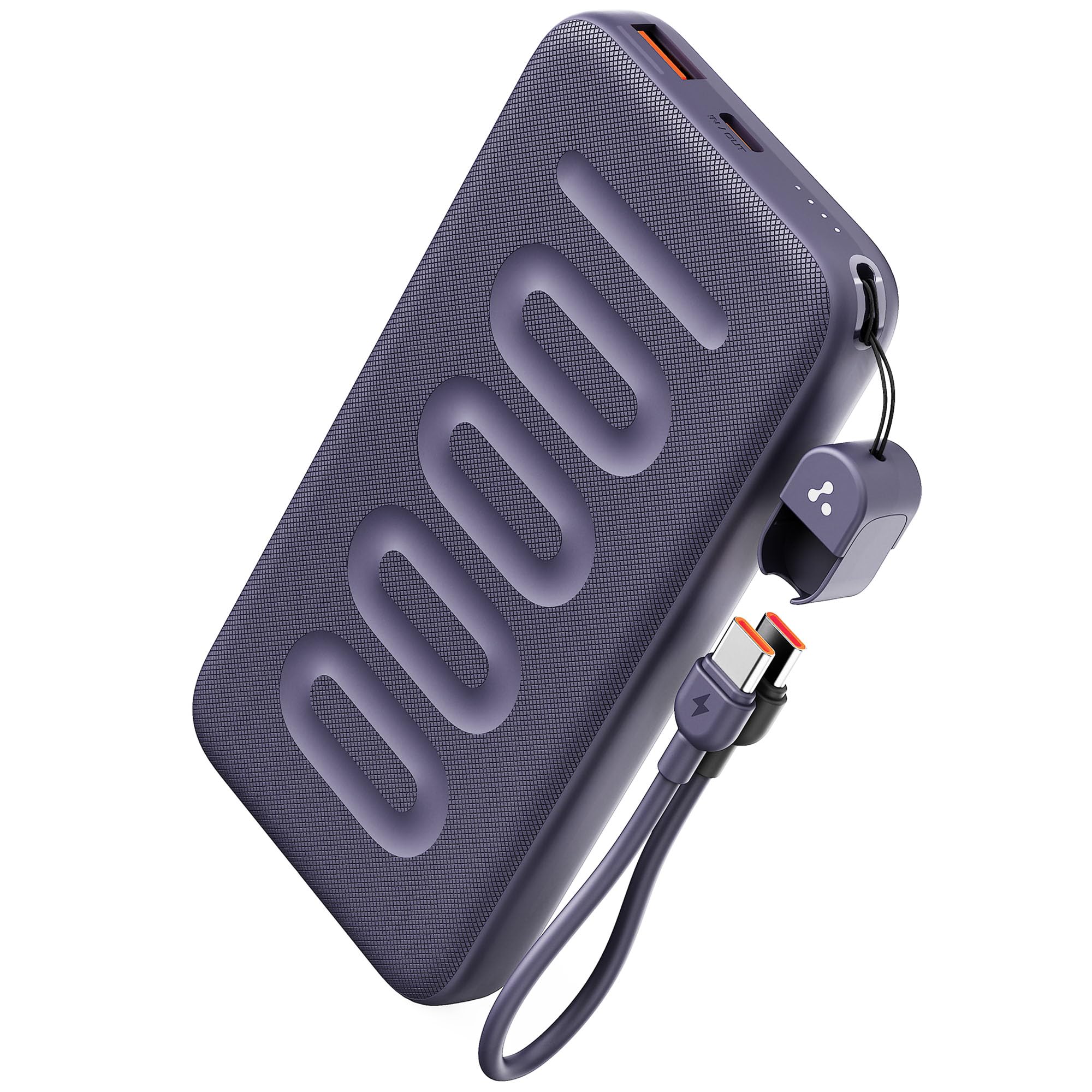 Ambrane 10000mAh Slim & Compact Powerbank with in-Build Type C Cable, 22.5W Fast Charging, USB & Type C Output, Power Delivery, Quick Charge for iPhone, Android & Tablets, Earbuds, (Stylo N10,Purple)