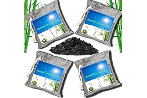 MEGAROOM Bamboo Air Purifying Bags (4x200g) - Natural Air Fresheners - Activated Charcoal Odour Absorber - Activated Charcoal Bag - Natural Car Air Freshener, Shoe Deodoriser, Home, Pet, Closet Odour