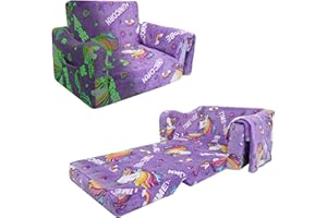 alldomess Pieghevole Divano Bambini 2-in-1, Poltroncina per Bambini Trasformabile in Lettino,Regalo per Bimba,Sedia lumineux avec Couverture Camere da Letto, Soggiorno e Stanza per i Giochi,Unicorno