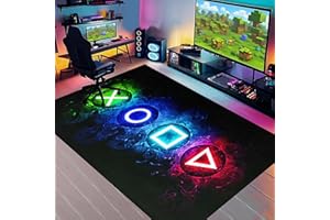 KODHYVJ Games Area Rugs, Gamer Rug for Boy Cool Player Room Decor, Gaming Carpets for Boys Teens, Child Play Soft Floor Mat for Dining Living Room Sofa, Video Game Decor Decorate Doormats Black
