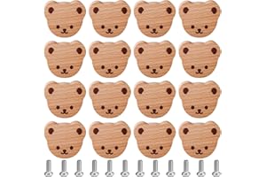 BEHOGAN 12 Stück Bär Schrankknöpfe Holz, Hölzerne Schubladenschubladen mit Schrauben, Möbelknöpfe Schubladenknopf, Holzgriffe für Schränke, Kinderzimmer Schrankgriffe aus Bucheholz für Schränke, Kommoden