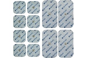 StimPads Electrodos TENS EMS • Mezcla de 12 unidades de 45 x 45 y 50 x 100 mm, 3,5 mm Snap para Sanitas, Beurer, Bluetens, etc. • Electrodos adhesivos fiables y de alta calidad • Dispositivo médico