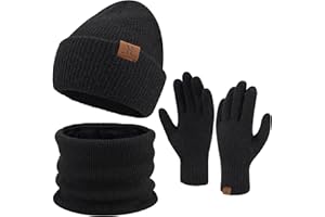 ZASFOU Donna Inverno Berretto Cappelli Sciarpa Touchscreen Guanti Set Caldo Maglia Teschio Caps per Le Donne Uomini