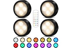 Onumii LED Sans Fil Lampe de placard, Adhesive Spot LED à Pile avec Telecommande Couleur rgb Lumiere pour Armoire (Lot de 4 Noir)