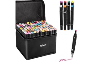 LEMIL Pennarelli a 120 colori a doppia punta, asciugatura sicura e veloce, pennarelli da colorare, pennarelli permanenti, pennarelli da disegno con borsa in tessuto portatile e base