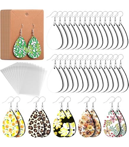 24 pièces, boucles d'oreilles à faire soi-même avec impression par sublimation, 6 formes de MDF impression par sublimation, pendentif de boucle d'oreille à transfert de chaleur blanc, Halloween, Noël