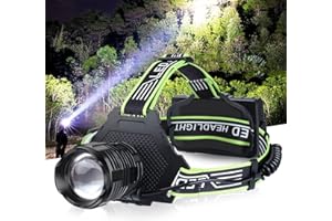 BUD K Rechargeable LED Head Torch, 100000 High Lumens Head Torch Super Bright with 5 Modes, IPX7 Waterproof, 90° Adjustable, Zoomable Head Lamp Flashlight for Outdoor Camping, Running, Hiking
