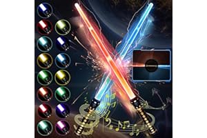 GUBOOM Espada Láser para Niños, 2 Piezas Sable de Luz, 15 Colores Sonido de Combate Simulado, 2 en 1 Lightsaber, Sable de luz Juguete,Lightsaber con Sonido por Cumpleaños Regalos y Cosplay para Niños