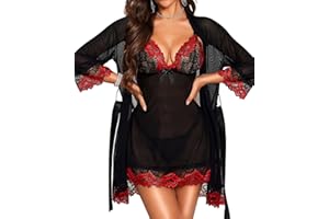 RSLOVE Sexy Lingerie for Women Lace Babydoll with Robe Nightdress Sleepwear