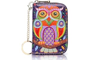 APHISON Credit Card Holder for Women Card Case RFID Blocking Ladies Cute Cartoon Artistic Coin Purses Small Wallet Pouch for Girls/Kids 10 Card Slots Gift Purple Owl