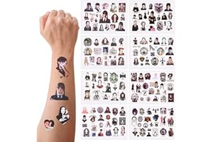 OUZHOU Wednesday Temporary Tattoos, 8 Sheets Cartoon Wednesday Movie Theme Birthday Party Supplies Favors Tattoos Stickers Party Decorations for Classroom School Prize Boys Girls Carnival