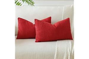 JOTOM Fodere In Velluto a coste Morbido Solido Fodere Di Cuscino Decorativo Cuscino Fodere Per Cuscini Da Letto Per La Decorazione Della Casa Per Divano Camera Da Letto 30x50 cm Set Di 2 (Rosso)