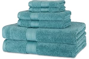Amazon Basics asciugamani in cotone, resistenti allo sbiadimento, composto da teli 2 bagno, 2 asciugamani e 2 salviette, confezione da 6, verde acqua