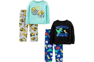 Simple Joys by Carter's Pijama de 4 Piezas (Parte Superior de Algodón y Parte Inferior de Felpa) Niño