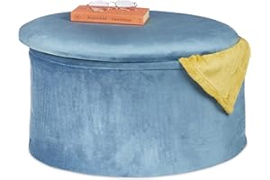 Relaxdays Taburete Plegable de Terciopelo, Banqueta Tapizada, Puff con Almacenaje, Reposapiés, 31 x 57 cm, Azul Petróleo
