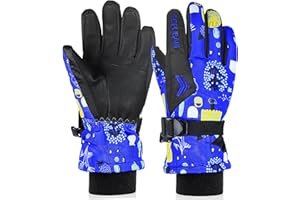 POPUBABI Gants Enfants Gants de Ski garçon Fille, Gants d'hiver étanches Enfants, 3-13 Ans Gants de vélo Coupe-Vent, Gants de Neige Chauds Enfants pour Snowboard Ski vélo
