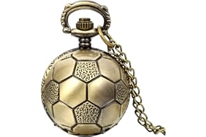JewelryWe Retro Vintage Bronze Quartz Football Shape Steampunk Pocket Watch Necklace 31.5 in Chain