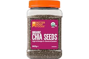 BetterBody Foods Organic Chia Seeds - Source of Omega-3, 5g Protein, 10g Fibre - Vegan, Keto, Gluten Free and Non-GMO Flavour Neutral Favourite - 907g