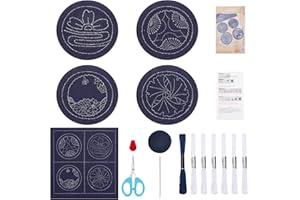 FREEBLOSS 4 Set Sashiko Coasters Kit de bricolaje con instrucciones, Kit Sashiko para principiantes posavasos de bordado Sashiko japonés para regalo de inauguración de la cremallera