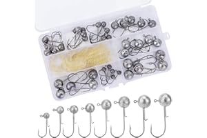 PWSAP 40Pièces Têtes Plombées Crochets avec Gabarit Ronde pour Pêche Leurres Souples 2g 3.5g 5g 7g 10g 14g 17g 20g, Matériel de Pêche de Poissons Têtes Plombées avec Souple leurres artificiels appâts