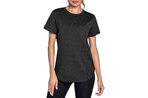 Crewhpo Damska koszulka sportowa oddychająca koszulka na siłownię z krótkim rękawem sportowe topy fitness okrągły dekolt koszulki szybkoschnące koszulki trekkingowe do jogi, tenisa, golfa, joggingu