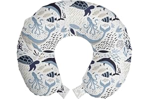 ABAKUHAUS Aqua Quallen Reisekissen Nackenstütze, Octopus Coral Schildkröte, Schaumstoff Reiseartikel für Flugzeug und Auto, 30x30 cm, Weiß und Blau