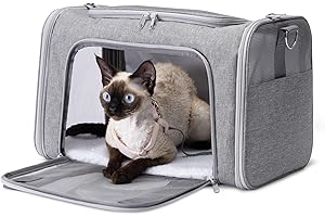 Amazon Basics - Transportín Suave para Gatos y Perros con Correa de Hombro Ajustable, Aprobado por aerolíneas, diseño Plegable y portátil, ventilación de Malla