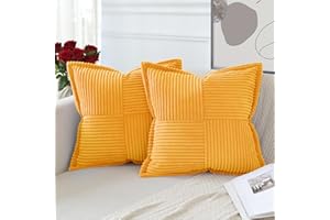 Artscope Lot de 2 Boho Housse de Coussin en Velours Côtelé Croisé Canapé Taie d'oreiller en Velours Douce pour Maison Salon Chambre Decorative Jaune 45 x 45 cm