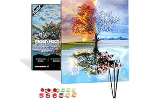 Bougimal Malen Nach Zahlen Erwachsene Landschaft mit Rahmen inklusive Pinsel und Acrylfarben - 40 x 50 cm, Baum