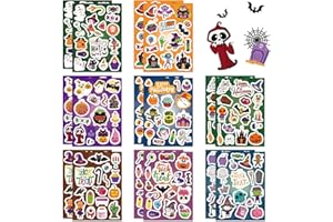 FYVADIO Adesivi di Halloween, 264 pezzi Felici Halloween Bambini Stickers, Regalo Decorazioni, Adesivi Autoadesivi per Bambini, Zucca Fantasma Demone Mago Vampiro per la Decorazione di Halloween-16 Fogli