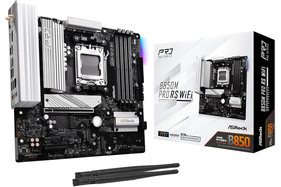 Amazon listing image: ASRock AMD B850M Pro RS WiFi 6E Socket AM5 Ryzen DDR5 B850 8000 MHz 256GB Micro ATX…