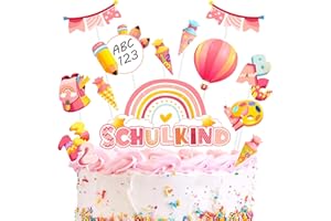 ImnBest Schulanfang Tortendeko, Tortendeko Einschulung - Cupcake Topper Dekorationen Kuchendeko Schulanfang, für Schulkind Junge Mädchen Geschenk und Tortendeko Schulanfang Party Deko. (gepudert)