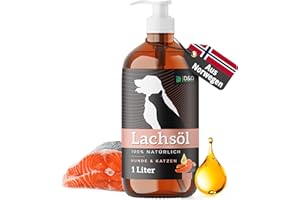 D&O Nature Products Lachsöl Hunde 1L in praktischer Flasche mit Pumpspender, Fellpflege Katze mit Omega 3 & 6, norwegisches Lachs Öl 100% natürlich, Fischöl für Hunde, Salmon Oil for Dogs Fish Oil